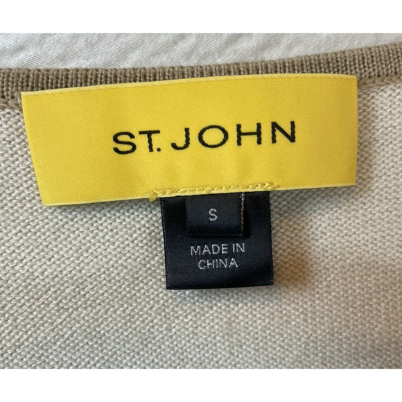 ST JOHN Womens Small Cardigan Tan Pink Color Block Stripe Lightweight Wool Blend - Picture 10 of 12